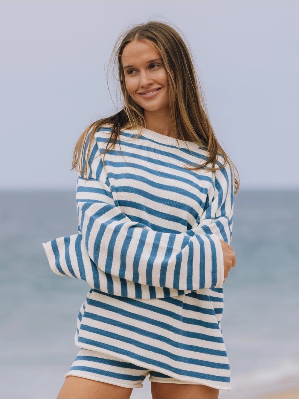 Daily Drills Beach Knit Oversized Sweater Cabana and White Stripe Size XS/S
